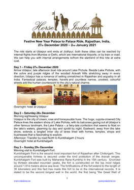 Festive New Year Palace to Palace Ride, Rajasthan, India, 27Th December 2020 – 2Nd January 2021
