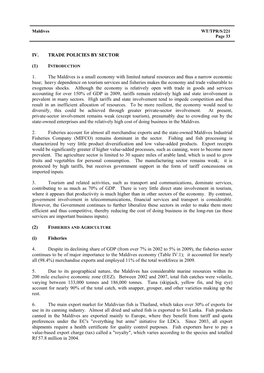 IV. TRADE POLICIES by SECTOR (1) 1. the Maldives Is a Small Economy