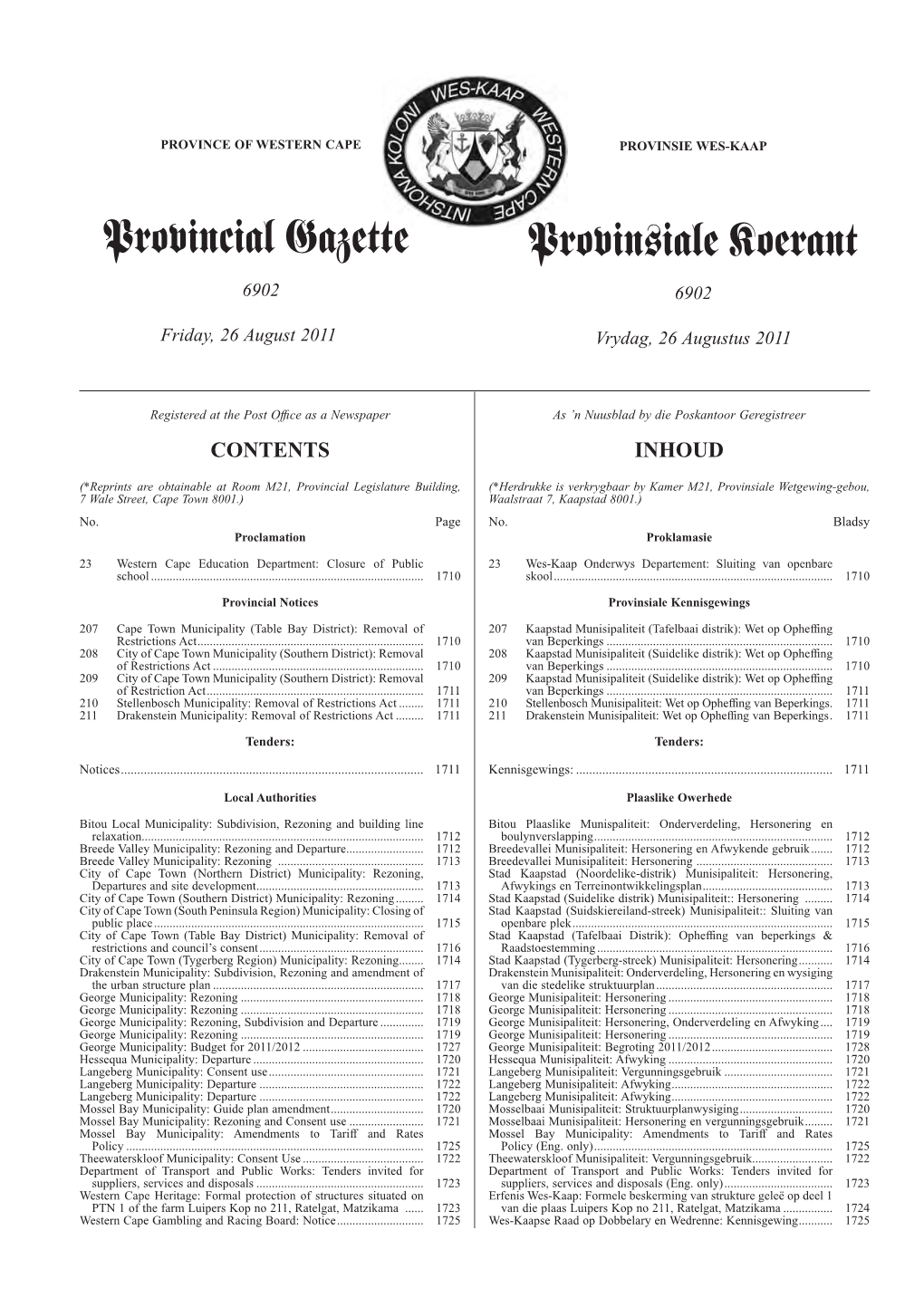 Provincial Gazette Provinsiale Koerant 6902 6902