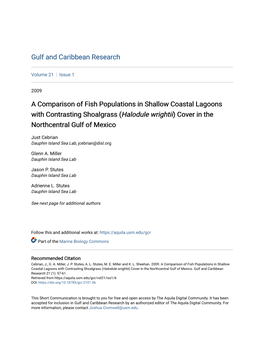 A Comparison of Fish Populations in Shallow Coastal Lagoons with Contrasting Shoalgrass (Halodule Wrightii) Cover in the Northcentral Gulf of Mexico