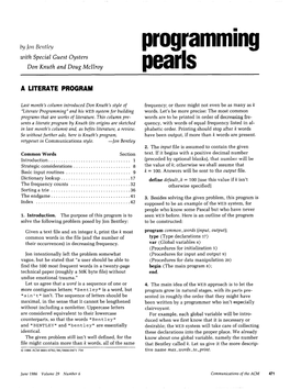 Programming Pearls: a Literate Program