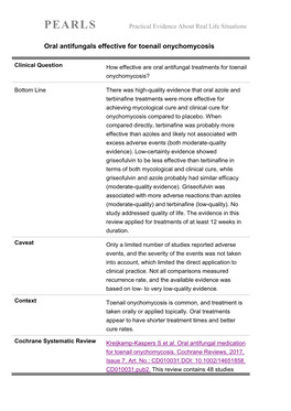 Oral Antifungals Effective for Toenail Onychomycosis