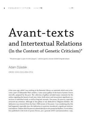Avant-Texts and Intertextual Relations (In the Context of Genetic Criticism)*
