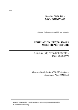 Case No IV/M.568 - EDF / EDISON-ISE