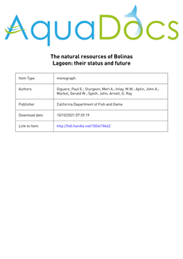 The Natural Resources of Bolinas Lagoon: Their Status and Future