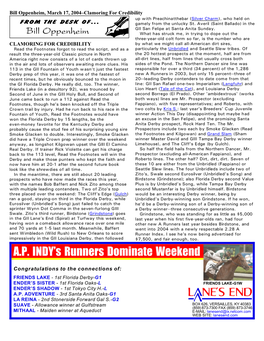 A.P. INDY's Runners Dominate Weekend
