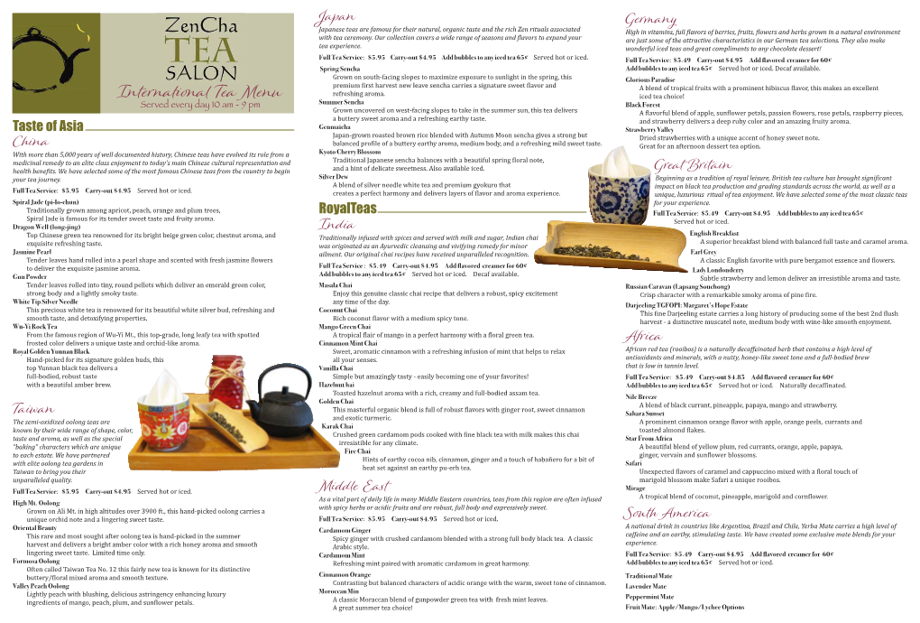 International Tea Menu