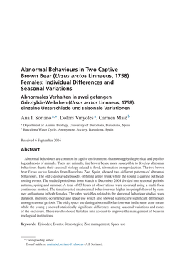 Abnormal Behaviours in Two Captive Brown Bear (Ursus Arctos Linnaeus