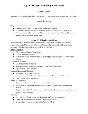 Alpha Chi Sigma Fraternity Constitution