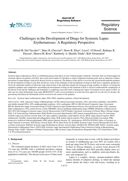Regulatory Science Challenges in the Development of Drugs for Systemic Lupus Erythematosus