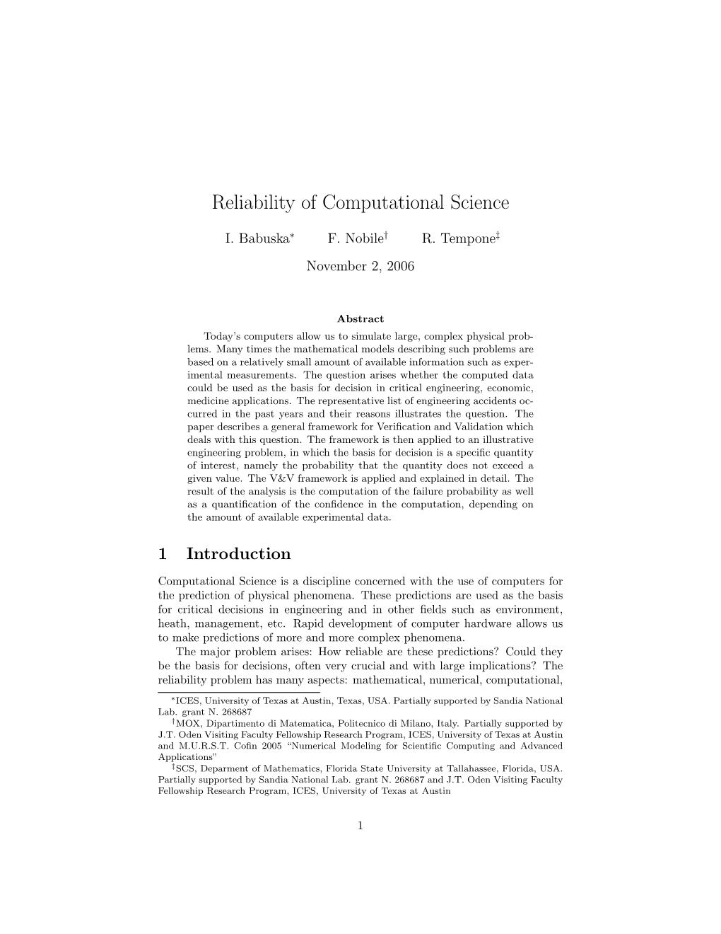 Reliability of Computational Science