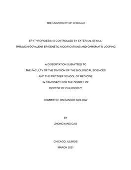 The University of Chicago Erythropoiesis Is