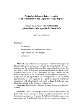 Intertextuality and Symbolism in the Legend of Hagia Sophia Vencer A