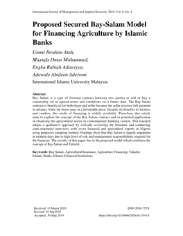Proposed Secured Bay-Salam Model for Financing Agriculture by Islamic