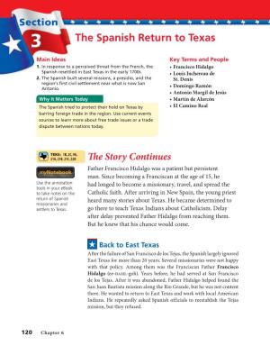 The Spanish Return to Texas Main Ideas Key Terms and People 1