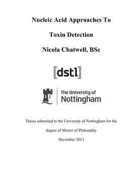 Nucleic Acid Approaches to Toxin Detection Nicola Chatwell