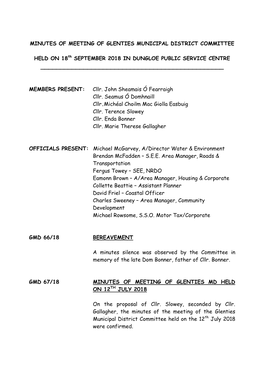 Minutes of Meeting of Glenties Municipal District Committee