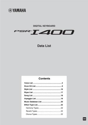 PSR-I400 Data List Voice List