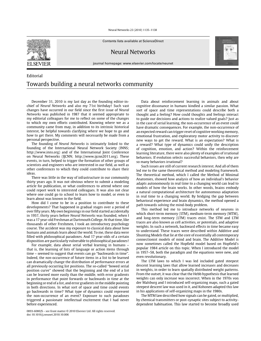 Neural Networks Towards Building a Neural Networks Community