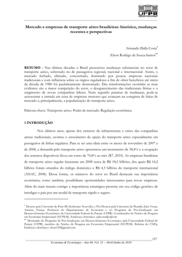 Mercado E Empresas De Transporte Aéreo Brasileiras: Histórico, Mudanças Recentes E Perspectivas