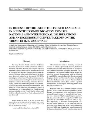 In Defense of the Use of the French Language in Scientific