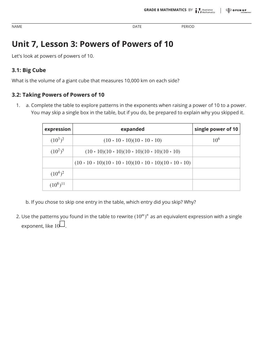 Student Task Statements (8.7.B.3)