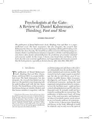 Psychologists at the Gate: a Review of Daniel Kahneman's Thinking, Fast
