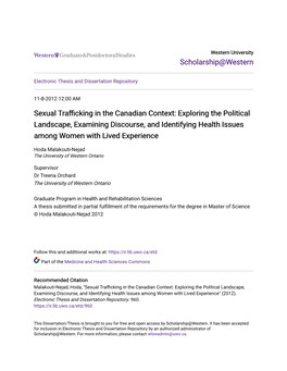 Sexual Trafficking in the Canadian Context: Exploring the Political Landscape, Examining Discourse, and Identifying Health Issues Among Women with Lived Experience