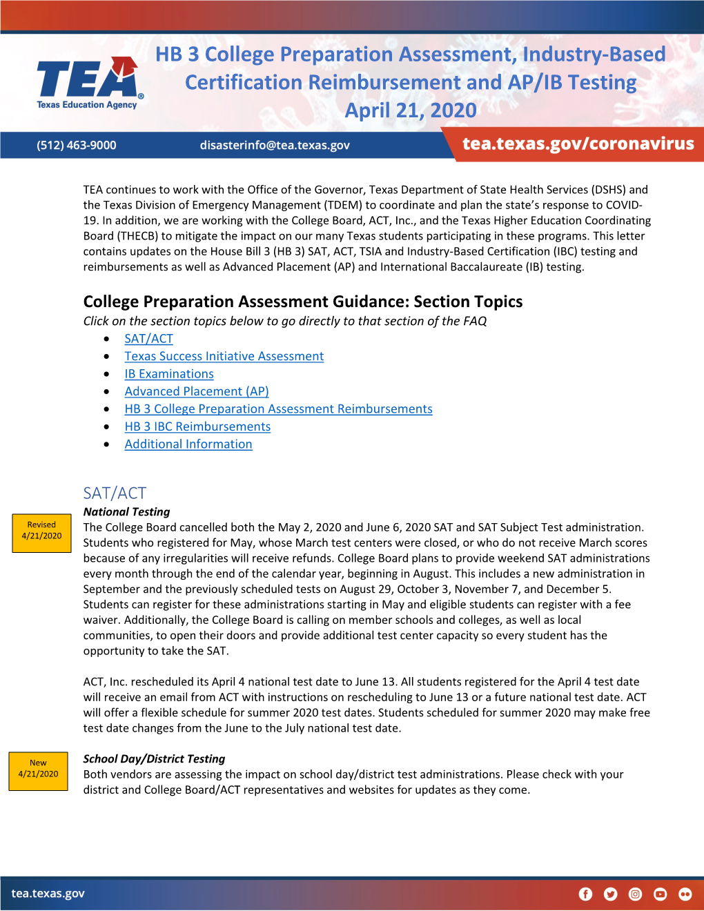 HB 3 College Preparation Assessment, Industry-Based Certification