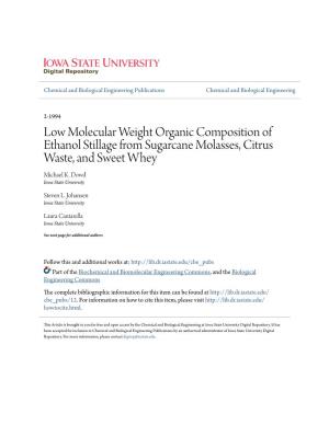 Low Molecular Weight Organic Composition of Ethanol Stillage from Sugarcane Molasses, Citrus Waste, and Sweet Whey Michael K