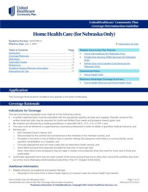 Home Health Care (For Nebraska Only) – Community Plan Coverage
