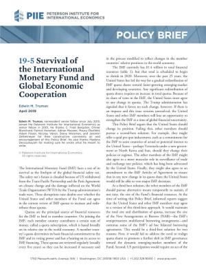 Policy Brief 19-5: Survival of the International Monetary Fund and Global Economic Cooperation