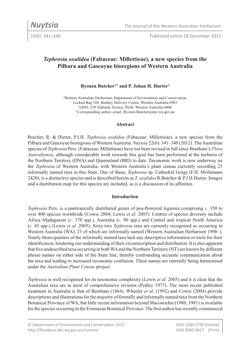 Nuytsia the Journal of the Western Australian Herbarium 22(6): 341–349 Published Online 18 December 2012