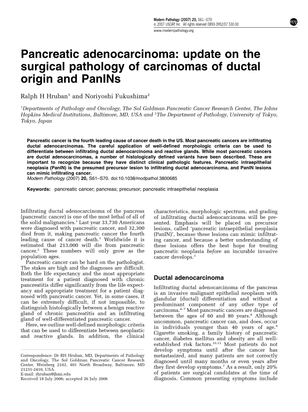 Pancreatic Adenocarcinoma Update On The Surgical Pathology Of Carcinomas Of Ductal Origin And 3172