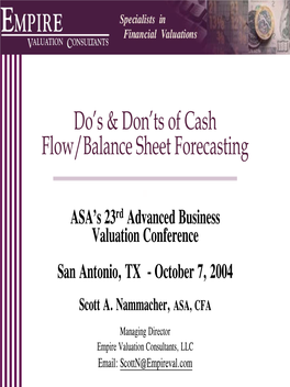 Do's & Don'ts of Cash Flow/Balance Sheet Forecasting