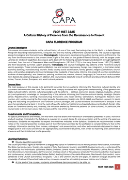 FLOR HIST 3325 a Cultural History of Florence from the Renaissance to Present