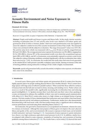 Acoustic Environment and Noise Exposure in Fitness Halls