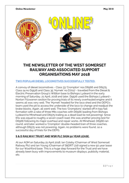 The Newsletter of the West Somerset Railway and Associated Support Organisations May 2018