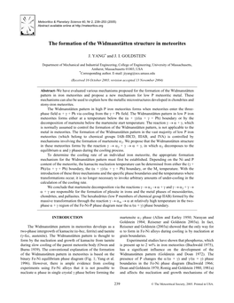 The Formation of the Widmanstätten Structure in Meteorites