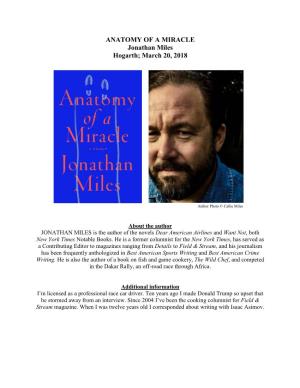 ANATOMY of a MIRACLE Jonathan Miles Hogarth; March 20, 2018