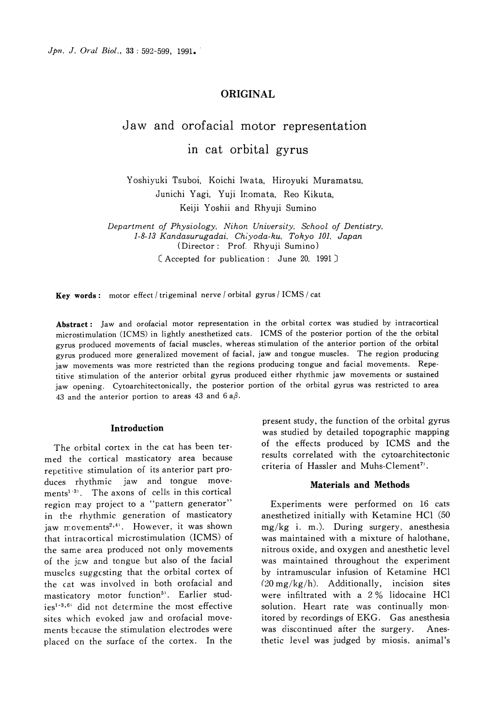 Jaw and Orofacial Motor Representation in Cat Orbital Gyrus 593