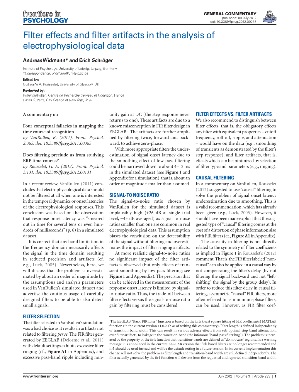 Filter Effects and Filter Artifacts in the Analysis of Electrophysiological Data