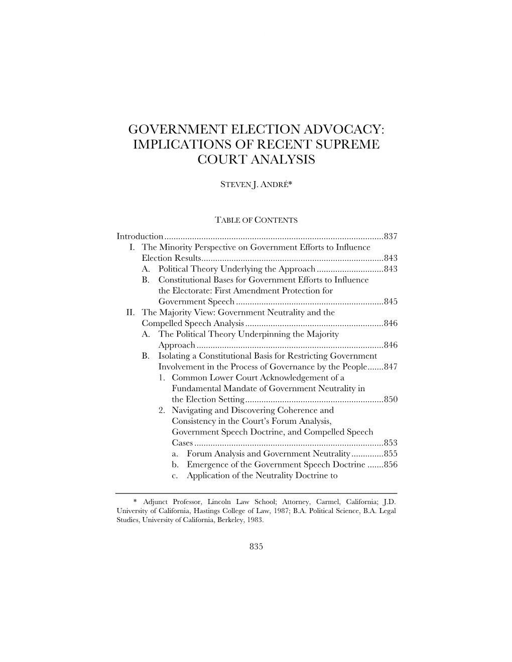 Government Election Advocacy: Implications of Recent Supreme Court Analysis