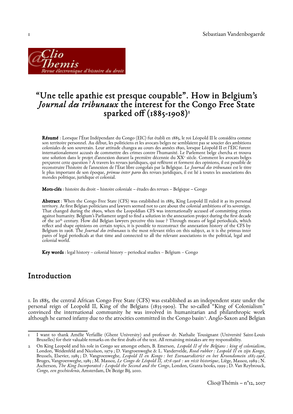 How in Belgium's Journal Des Tribunaux the Interest for the Congo