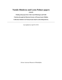 Natalie Hinderas and Leota Palmer Papers