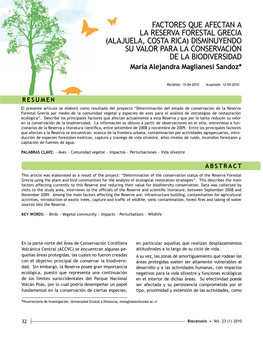 Factores Que Afectan a La Reserva Forestal Grecia (Alajuela, Costa Rica)