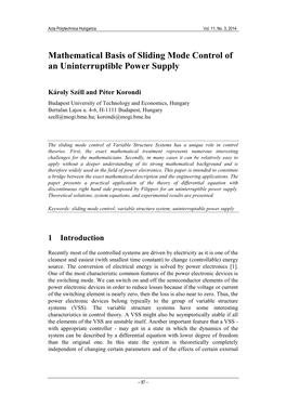 Mathematical Basis of Sliding Mode Control of an Uninterruptible Power Supply