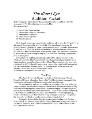 The Bluest Eye Audition Packet Hello