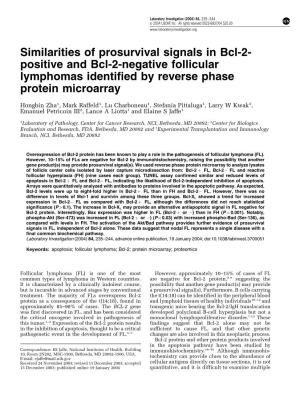 Similarities of Prosurvival Signals in Bcl-2- Positive and Bcl-2-Negative Follicular Lymphomas Identified by Reverse Phase Protein Microarray