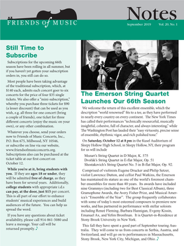 The Emerson String Quartet Launches Our 66Th Season Still Time To